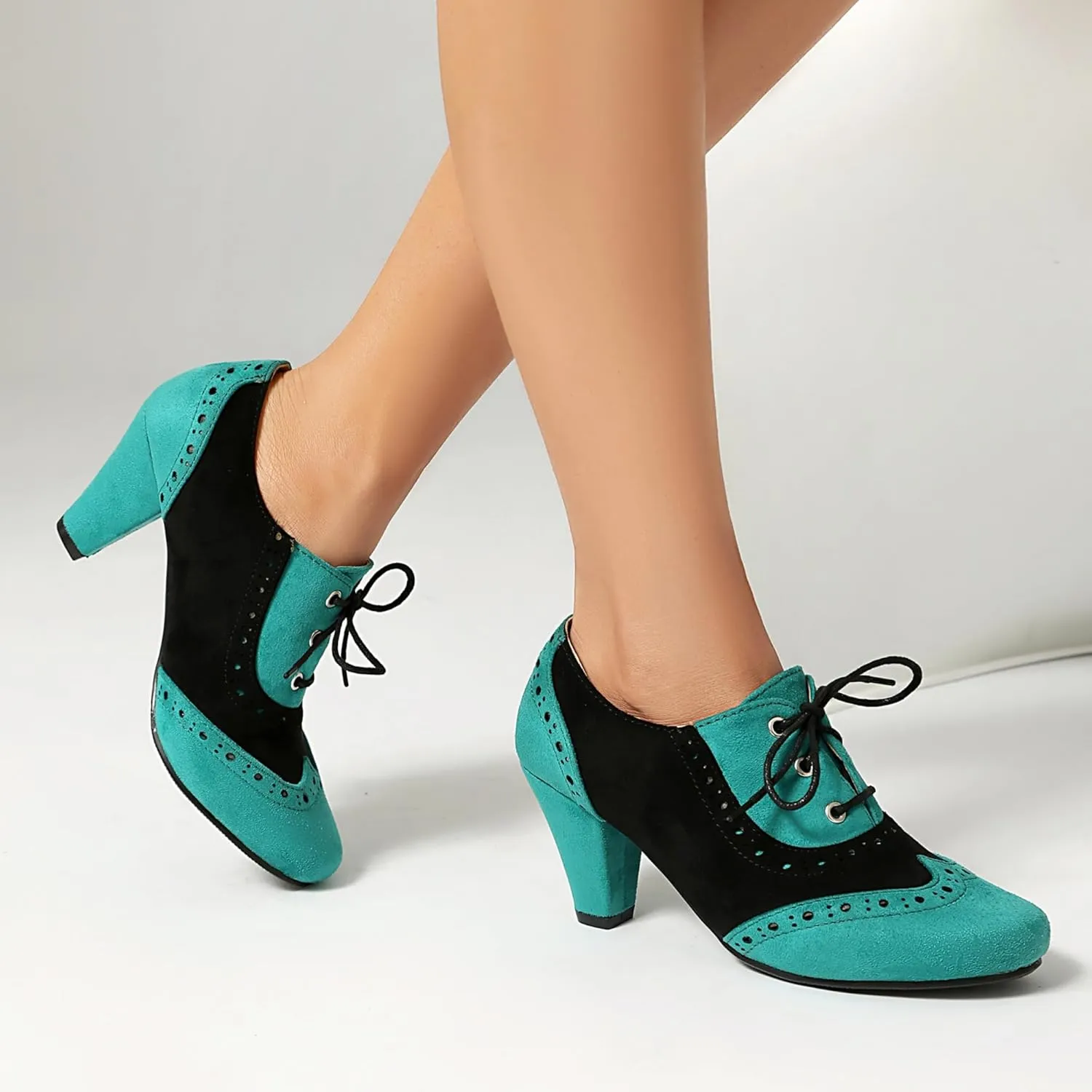 Elerhythm Women's Mary Jane 1920s Pump Heels Oxford Classic and Retro Lace Up Wingtip 1950s Vintage Round Closed Toe 1940s Shoes