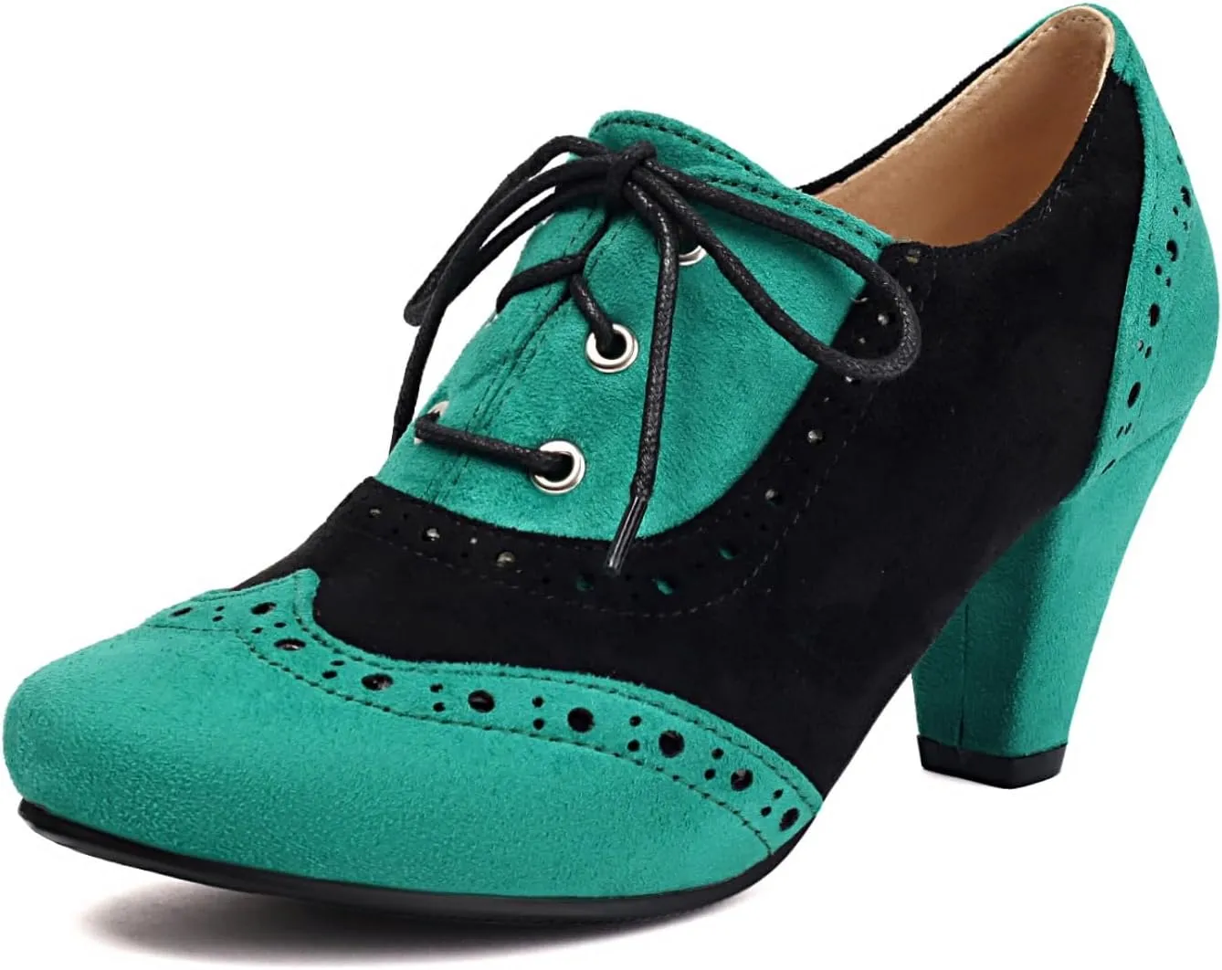 Elerhythm Women's Mary Jane 1920s Pump Heels Oxford Classic and Retro Lace Up Wingtip 1950s Vintage Round Closed Toe 1940s Shoes