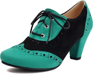 Elerhythm Women's Mary Jane 1920s Pump Heels Oxford Classic and Retro Lace Up Wingtip 1950s Vintage Round Closed Toe 1940s Shoes