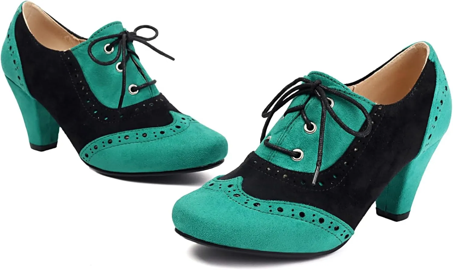 Elerhythm Women's Mary Jane 1920s Pump Heels Oxford Classic and Retro Lace Up Wingtip 1950s Vintage Round Closed Toe 1940s Shoes