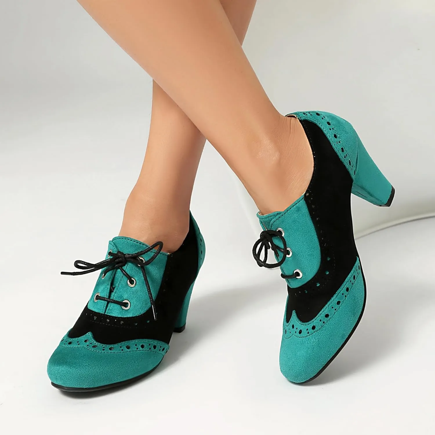 Elerhythm Women's Mary Jane 1920s Pump Heels Oxford Classic and Retro Lace Up Wingtip 1950s Vintage Round Closed Toe 1940s Shoes