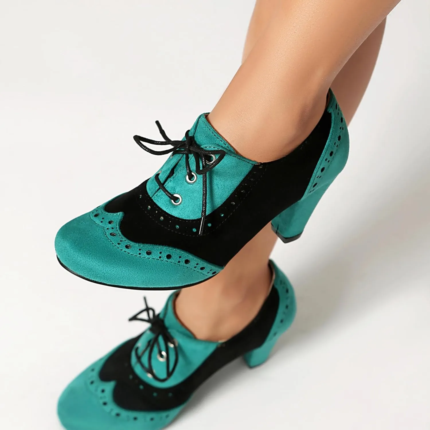 Elerhythm Women's Mary Jane 1920s Pump Heels Oxford Classic and Retro Lace Up Wingtip 1950s Vintage Round Closed Toe 1940s Shoes