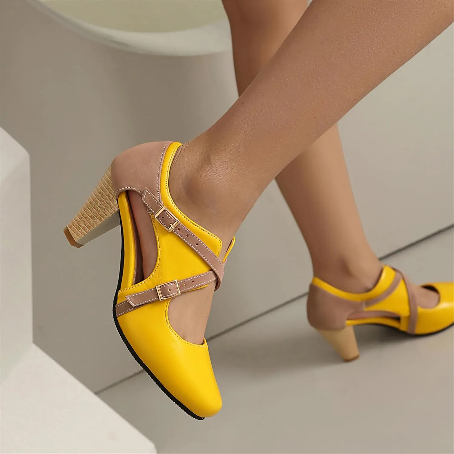 Elerhythm Women's Mary Jane 1920s Pump Heels Two Straps Classic and Retro 1950s Vintage Round Closed Toe 1940s Shoes