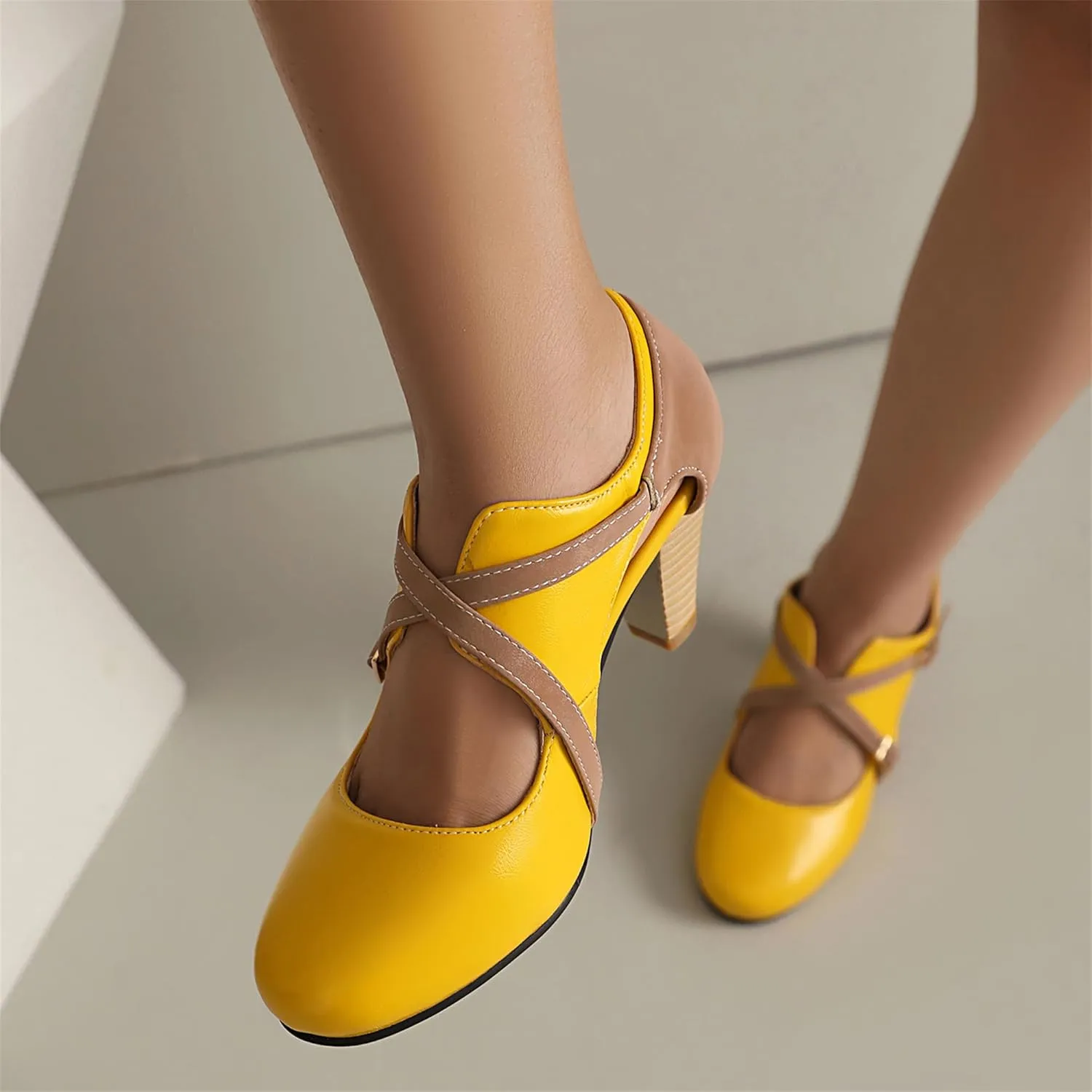 Elerhythm Women's Mary Jane 1920s Pump Heels Two Straps Classic and Retro 1950s Vintage Round Closed Toe 1940s Shoes