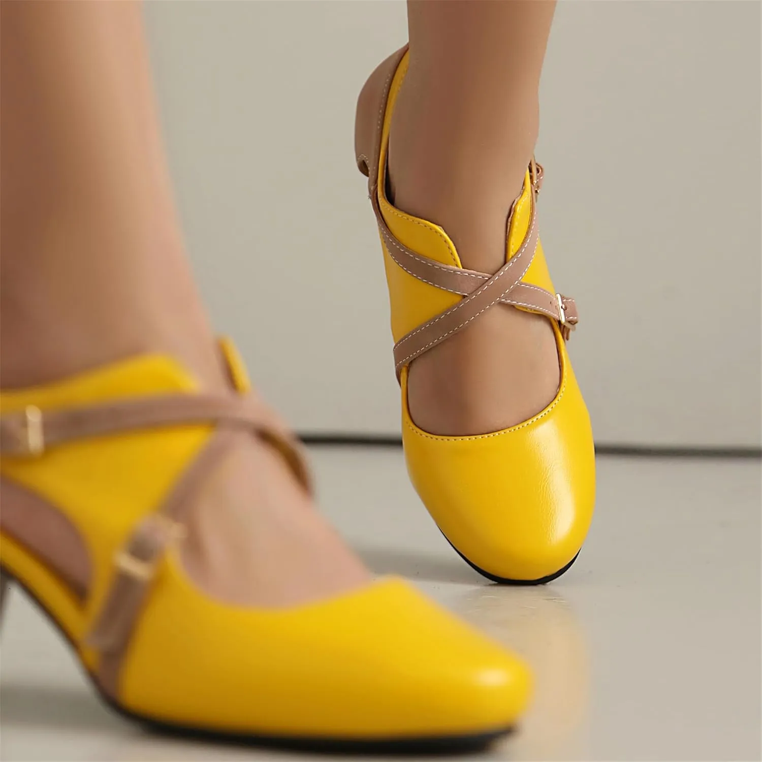 Elerhythm Women's Mary Jane 1920s Pump Heels Two Straps Classic and Retro 1950s Vintage Round Closed Toe 1940s Shoes