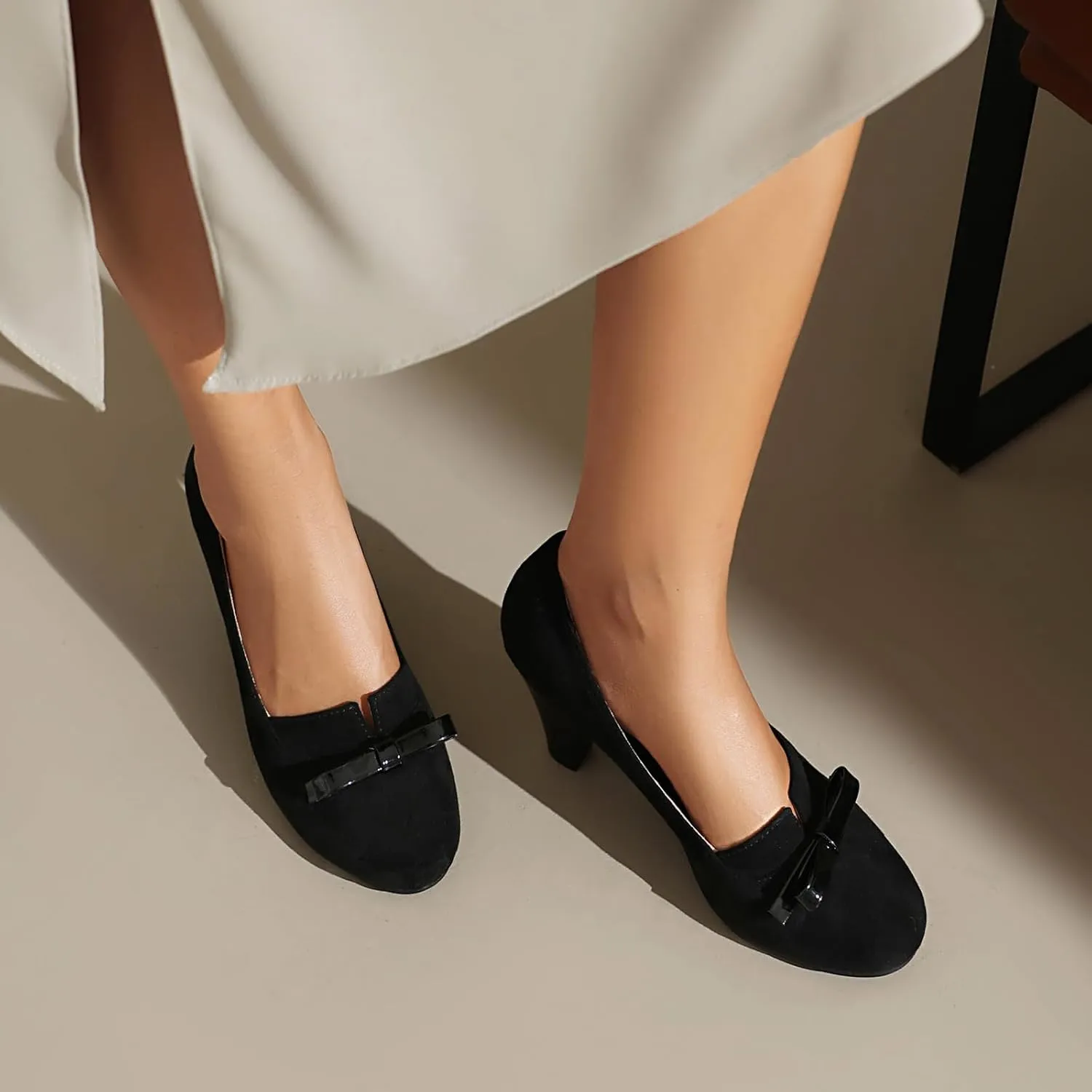Elerhythm Women's Mary Jane Bownot Closed Round Toe Vintage Heels Gatsby 1920s Pumps 1950s Victorian Retro Shoes