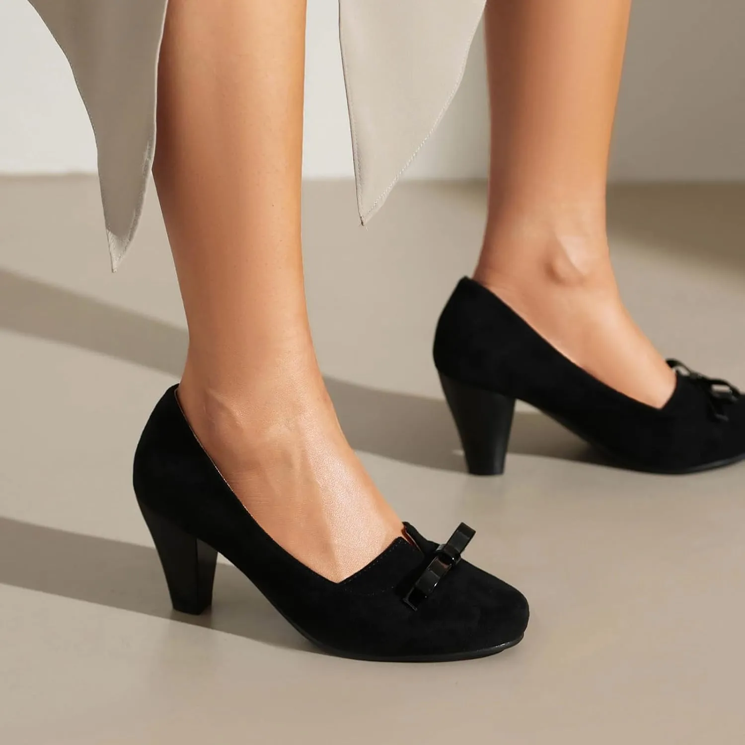 Elerhythm Women's Mary Jane Bownot Closed Round Toe Vintage Heels Gatsby 1920s Pumps 1950s Victorian Retro Shoes