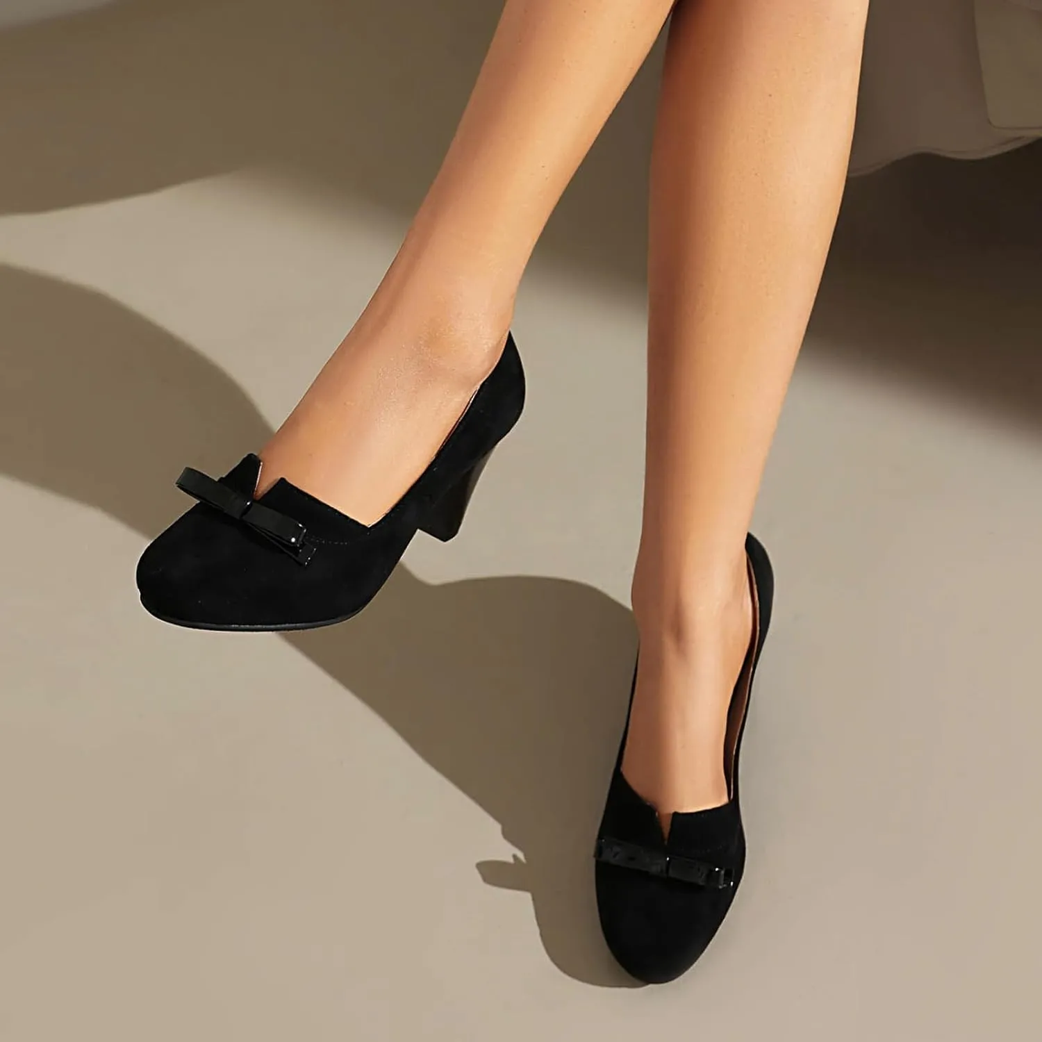 Elerhythm Women's Mary Jane Bownot Closed Round Toe Vintage Heels Gatsby 1920s Pumps 1950s Victorian Retro Shoes