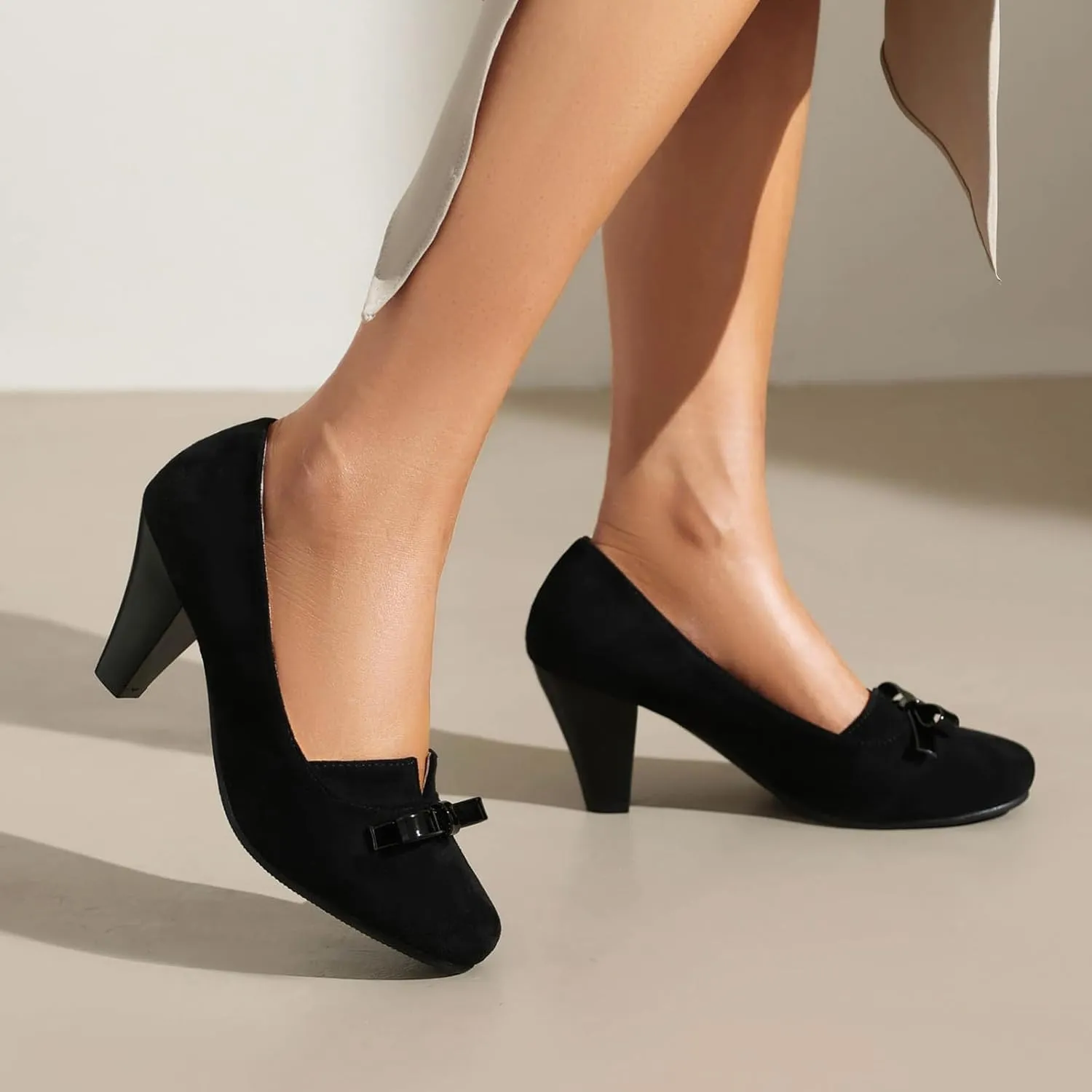 Elerhythm Women's Mary Jane Bownot Closed Round Toe Vintage Heels Gatsby 1920s Pumps 1950s Victorian Retro Shoes