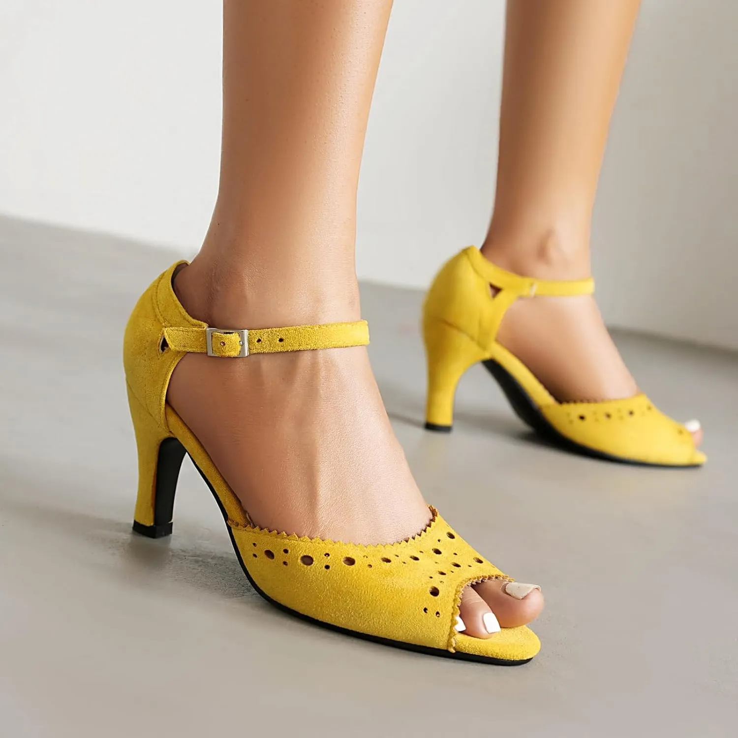 Elerhythm Women's Mary Jane Vintage Ankle Strap Wingtip Peep Toe Brogue Gatsby Heels Retro 1950s Pumps 1920s Victorian Shoes