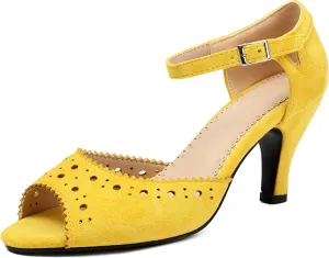 Elerhythm Women's Mary Jane Vintage Ankle Strap Wingtip Peep Toe Brogue Gatsby Heels Retro 1950s Pumps 1920s Victorian Shoes