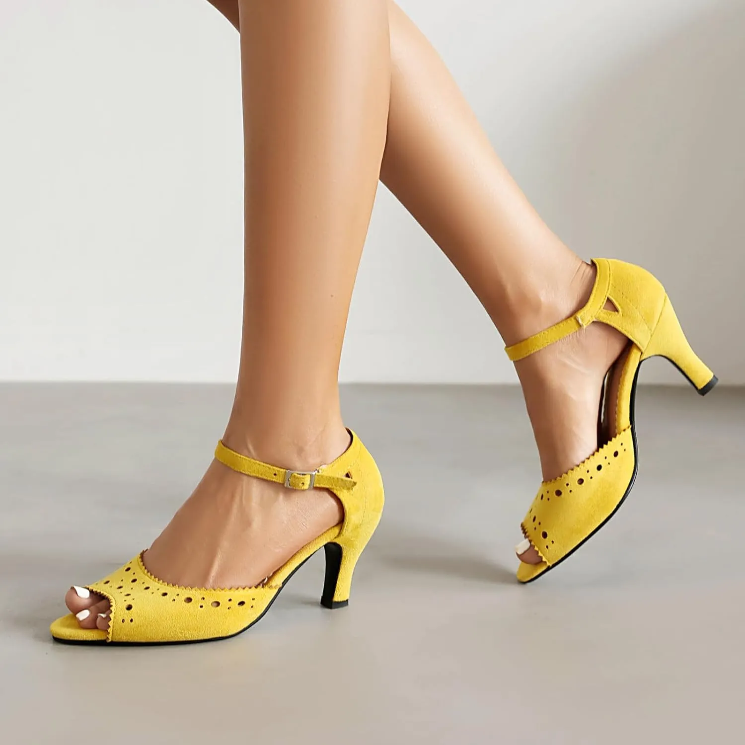 Elerhythm Women's Mary Jane Vintage Ankle Strap Wingtip Peep Toe Brogue Gatsby Heels Retro 1950s Pumps 1920s Victorian Shoes