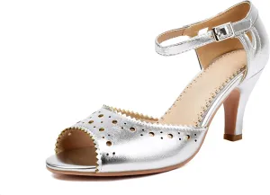 Elerhythm Women's Mary Jane Vintage Ankle Strap Wingtip Peep Toe Brogue Gatsby Heels Retro 1950s Pumps 1920s Victorian Shoes