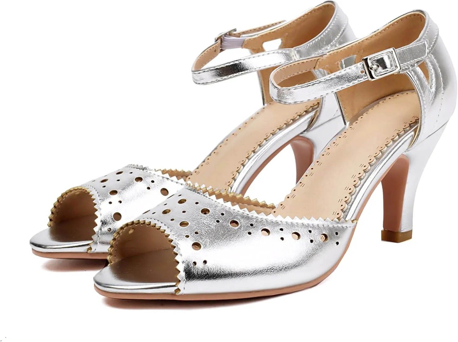 Elerhythm Women's Mary Jane Vintage Ankle Strap Wingtip Peep Toe Brogue Gatsby Heels Retro 1950s Pumps 1920s Victorian Shoes