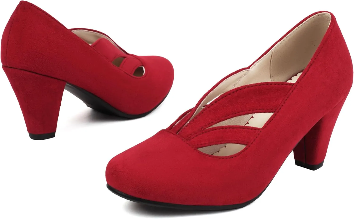Elerhythm Women's Mary Jane Vintage Heels Gatsby 1920s Pumps Closed Round Toe 1950s Victorian Retro Shoes