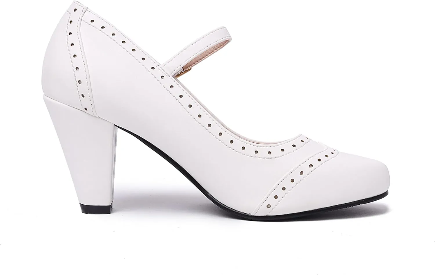 Elerhythm Women's Two Tone Mary Jane Classic and Retro 1920s Pump Heels Oxford Pattern 1950s Vintage Round Closed Toe Ankle Strap Dress Shoes