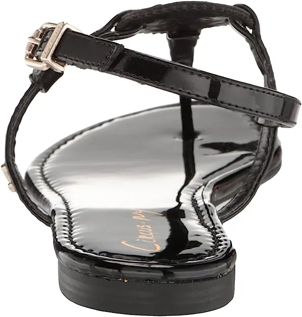 Exclusive Sandals Black Adjustable by Celia Ankle Cutting-edge Strap Sam Circus Edelman Thong Patent