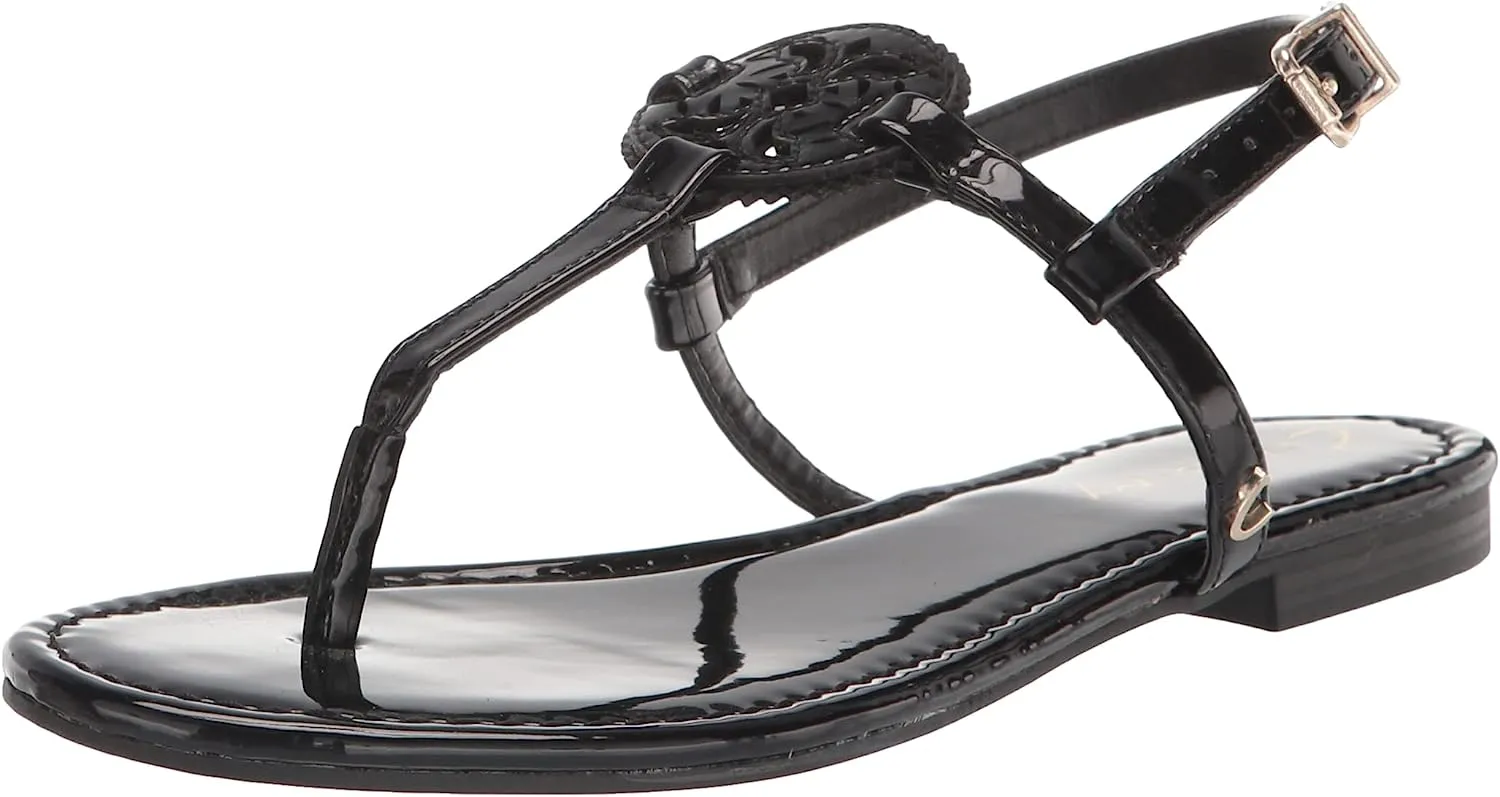 Exclusive Sandals Black Adjustable by Celia Ankle Cutting-edge Strap Sam Circus Edelman Thong Patent