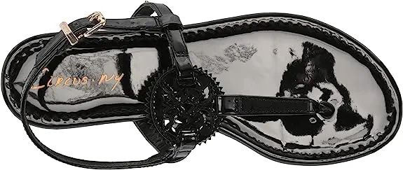 Exclusive Sandals Black Adjustable by Celia Ankle Cutting-edge Strap Sam Circus Edelman Thong Patent