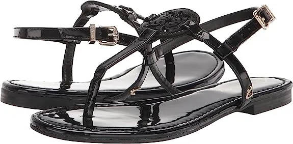 Exclusive Sandals Black Adjustable by Celia Ankle Cutting-edge Strap Sam Circus Edelman Thong Patent