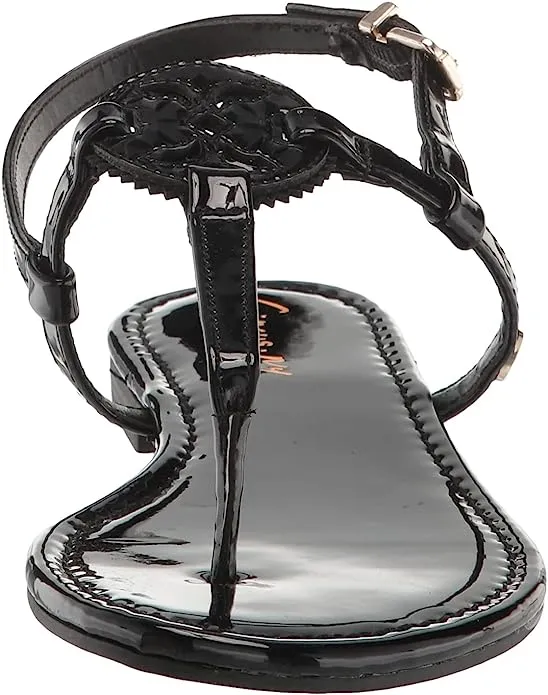 Exclusive Sandals Black Adjustable by Celia Ankle Cutting-edge Strap Sam Circus Edelman Thong Patent
