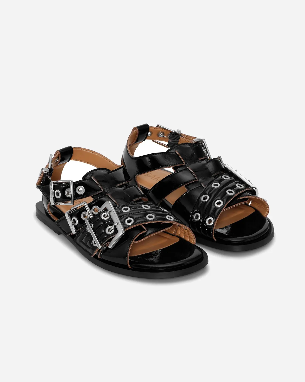 Feminine Buckle Flat Strap Sandal Naplack - Black
