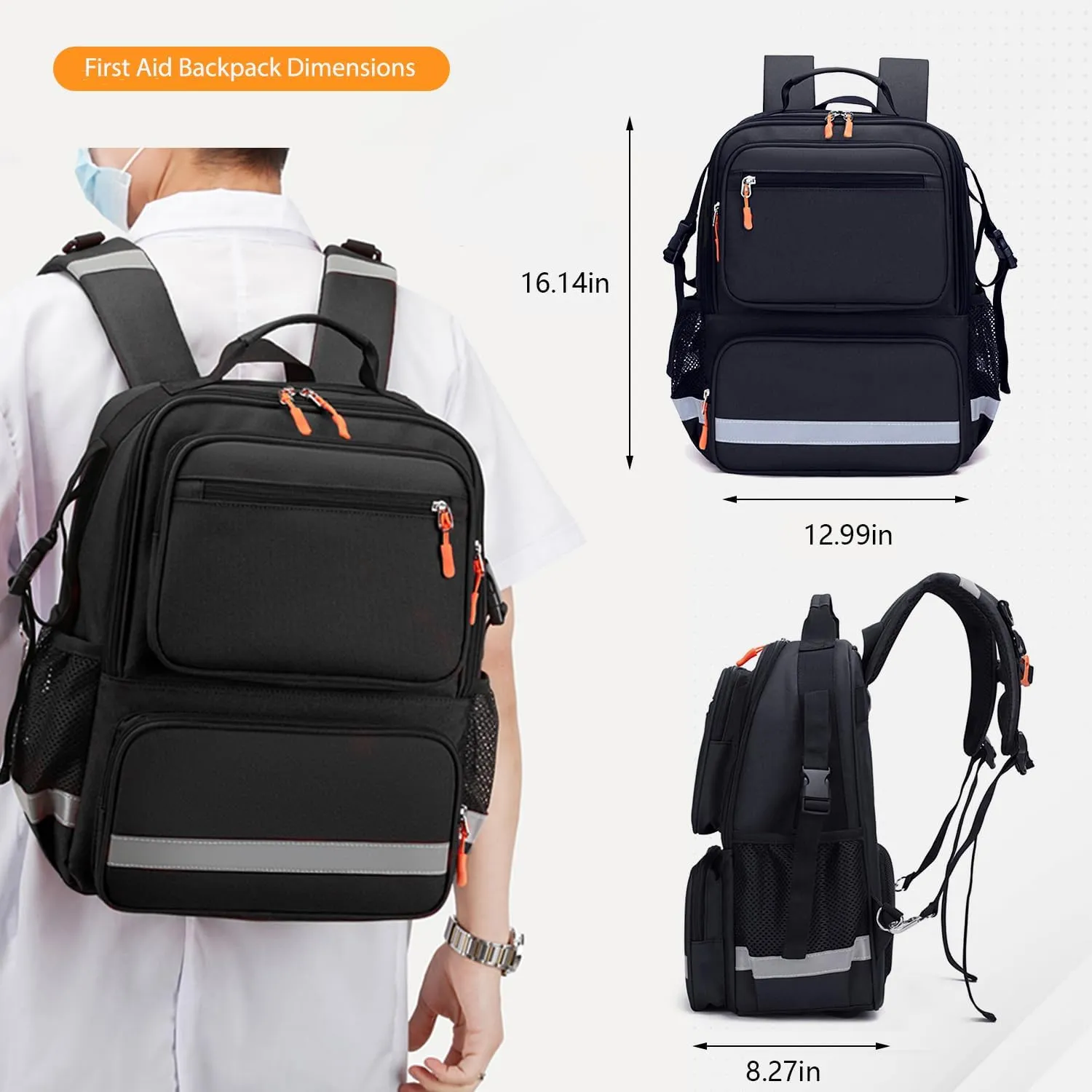 First Responder Bag Trauma Backpack Empty,Medical Emergency Kits Storage Jump Bag Pack for EMT, EMS, Police, Firefighters, Safety Officers