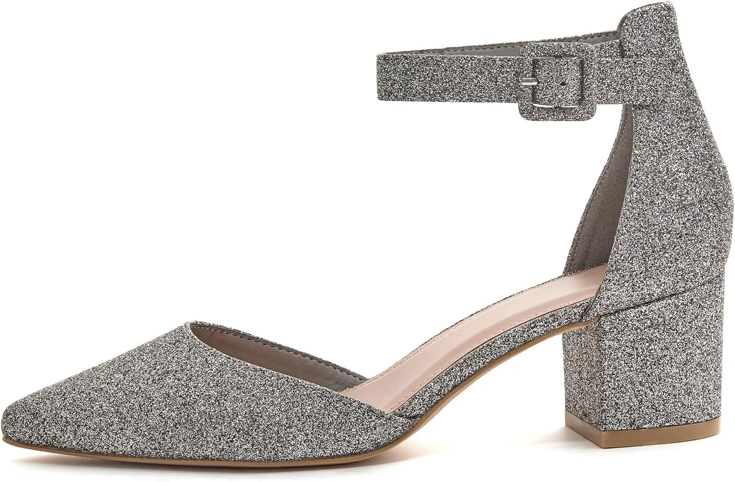 FISACE Womens Low Mid Square Heel Ankle Strap Sandal Office Ladies Pointed Toe Pumps Shoes