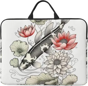 Fish Japanese Carp Lotus Leaves Flower Laptop Case Sleeve 14" Laptop Bag Shockproof Computer Carrying Cover Protective Notebook Case