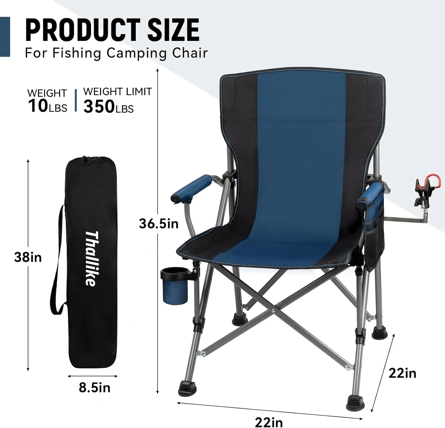 Fishing Chair with Upgraded 360° Adjustable Rod Holder, Folding Ice Fishing Chairs for Adults, Portable Camping Chair with Side Pocket Cup Holder for Outdoor Sports Garden Beach Lawn Picnic
