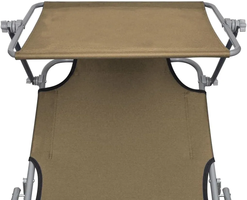 Folding Sun Lounger with Canopy Steel TaupeLuxury Sun Loungers with Adjustable Backrest and Cushioned Seat
