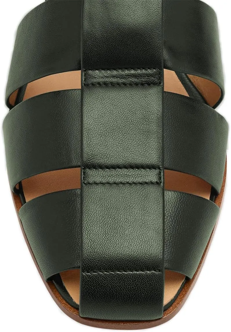 FSJ Women Closed Toe Low Chunky Heel Fisherman Sandals Hollow Cage Roman Gladiator Sandals Comfortable Ankle Strap Summer Daily Shoes Size 4-16 US