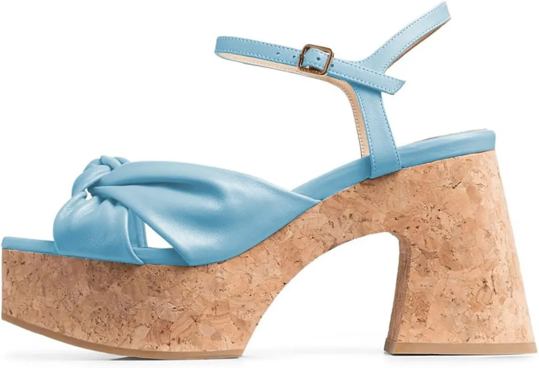 FSJ Women Cork Platform Sandals Chunky Heel BowKnot Peep Toe Adjustable Ankle Strap Stylish Summer Wedge Shoes Size 4-16 US