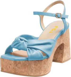 FSJ Women Cork Platform Sandals Chunky Heel BowKnot Peep Toe Adjustable Ankle Strap Stylish Summer Wedge Shoes Size 4-16 US