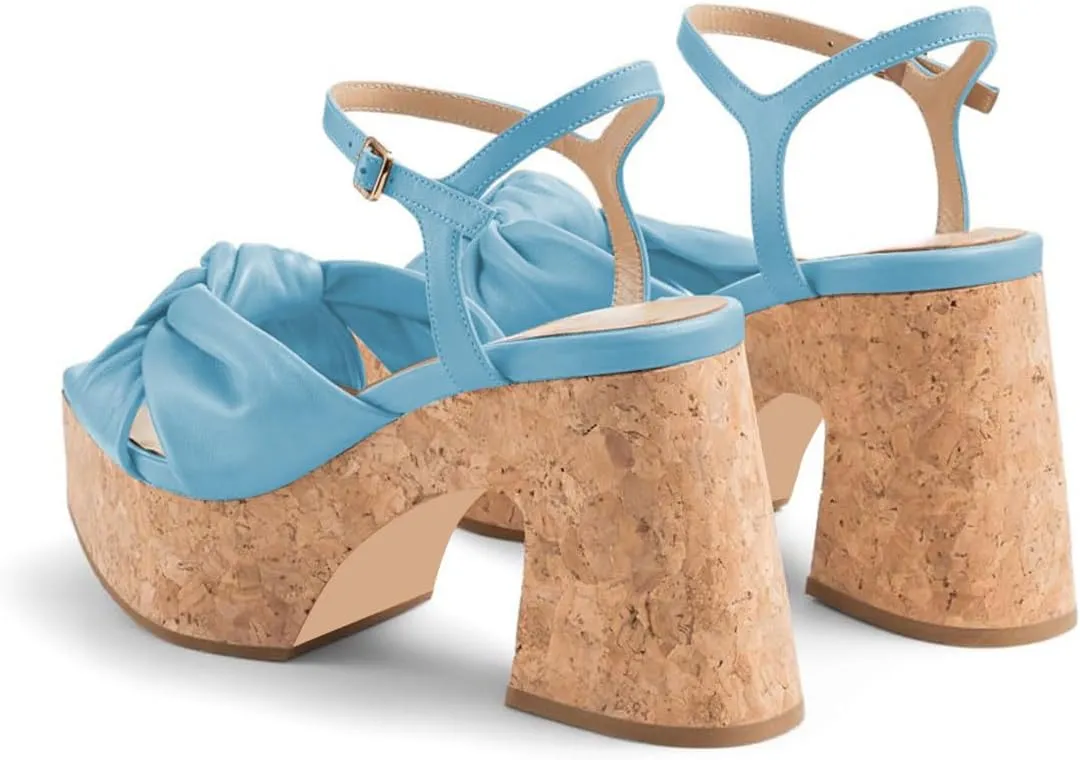 FSJ Women Cork Platform Sandals Chunky Heel BowKnot Peep Toe Adjustable Ankle Strap Stylish Summer Wedge Shoes Size 4-16 US