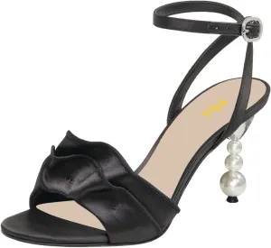FSJ Women Cute Pearls Heeled Sandal Ankle Strap Beaded High Heel Open Toe Rippling Wedding Party Evening Dress Shoes Size 4-16 US