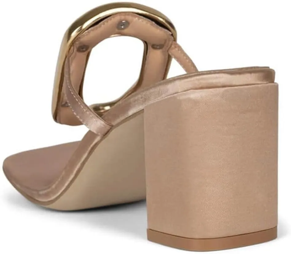 FSJ Women Square Open Toe Heeled Sandals Chunky Block Heel Flip Flops Slip On Gold Detail Thong Sandals Comfy Summer Fashion Slides Size 4-16 US