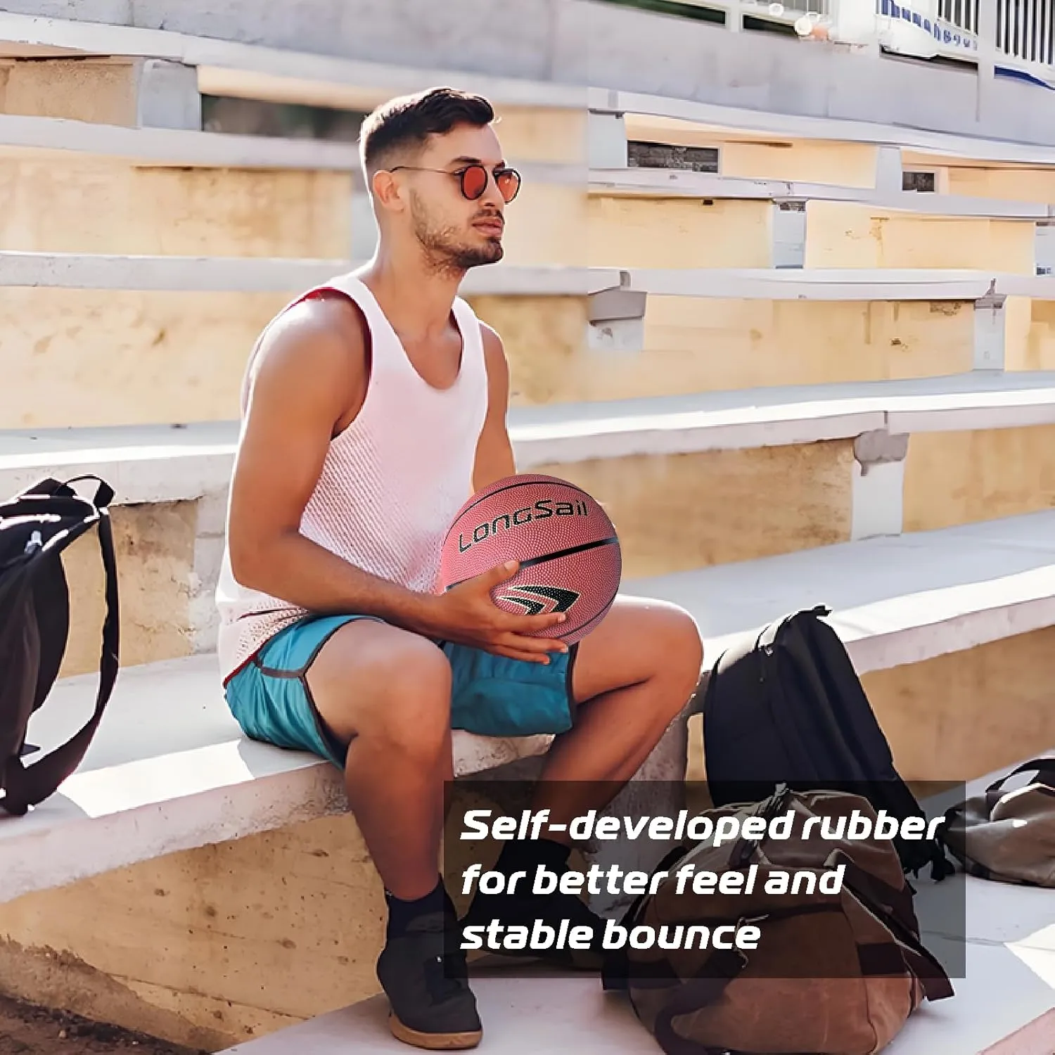 Full Size Basketball Rubber- Leather,Indoor-Outdoor-Pool,with Pump(Deflated)