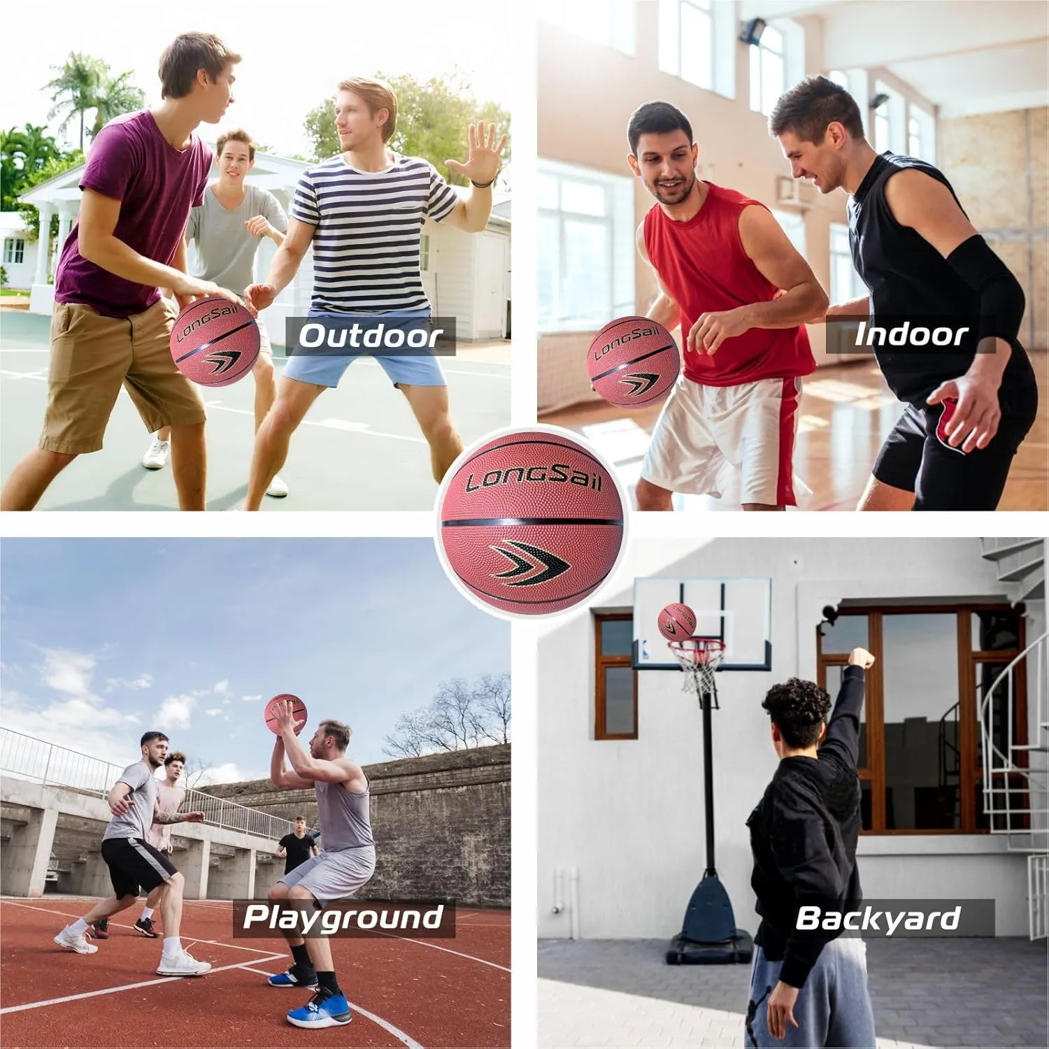 Full Size Basketball Rubber- Leather,Indoor-Outdoor-Pool,with Pump(Deflated)