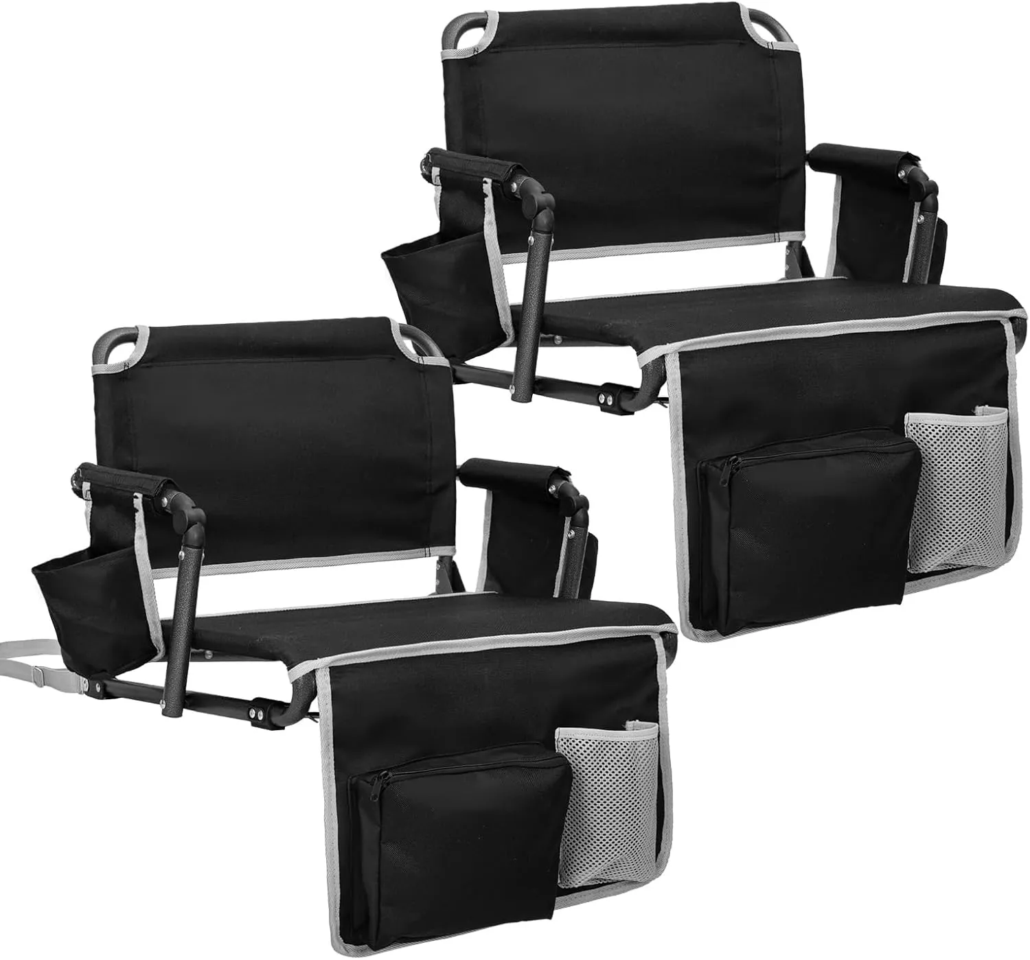 FUNDANGO Portable Stadium Seats with Back Support, Folding 2 in 1 Wide Bleacher Chair with Large Pocket and Cup Holder for Sport Events Concerts