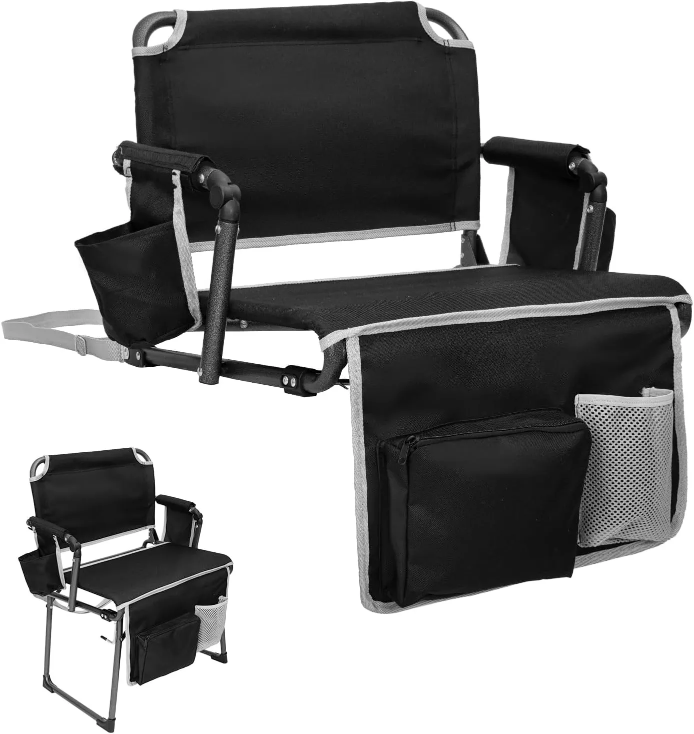 FUNDANGO Portable Stadium Seats with Back Support, Folding 2 in 1 Wide Bleacher Chair with Large Pocket and Cup Holder for Sport Events Concerts