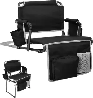 FUNDANGO Portable Stadium Seats with Back Support, Folding 2 in 1 Wide Bleacher Chair with Large Pocket and Cup Holder for Sport Events Concerts