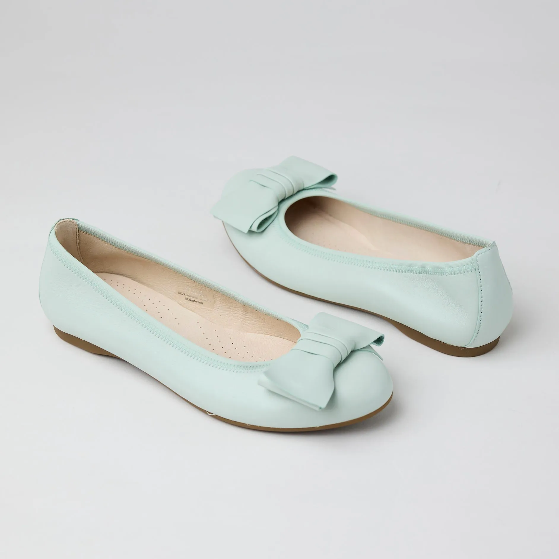 Gabor Mint Leather Ballerina Pumps