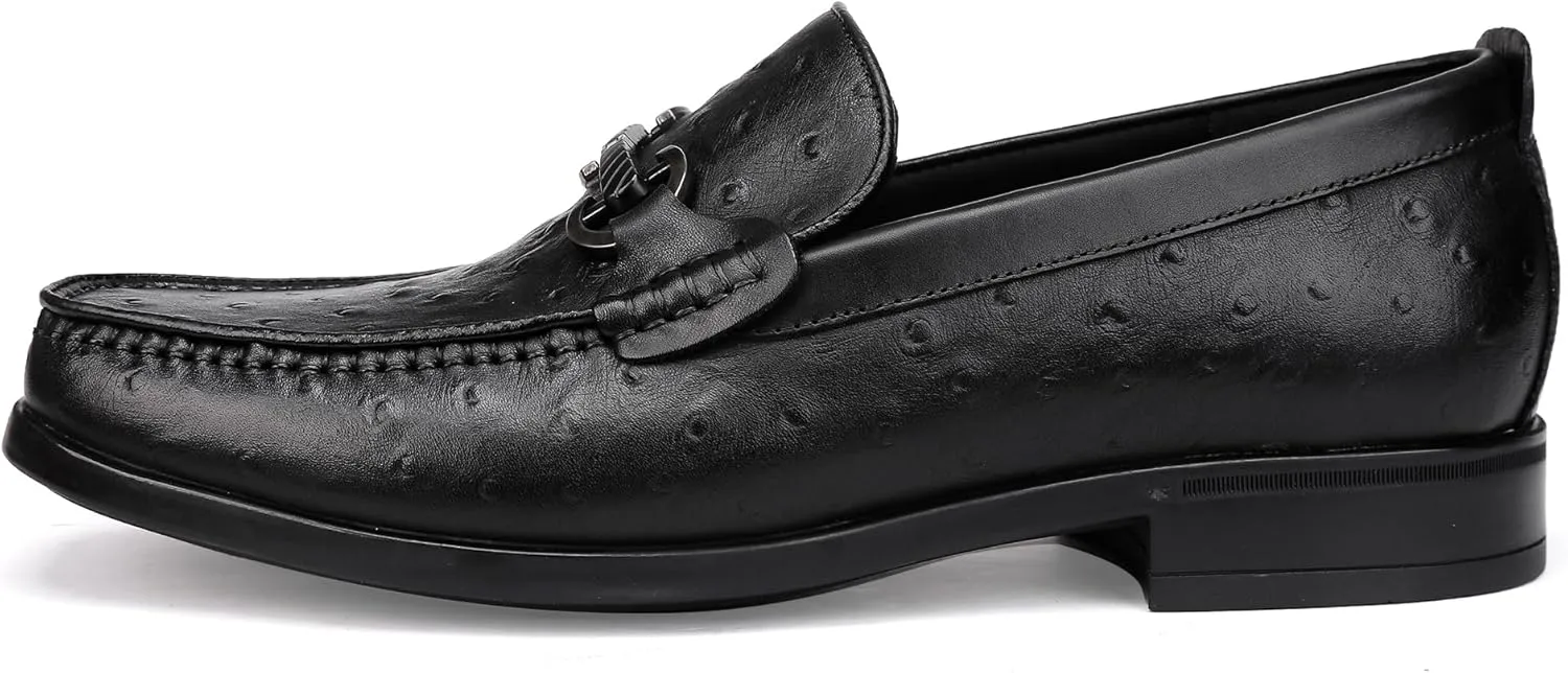 Genuine Ostrich Pattern Leather Loafers Slip-on Penny Loafers Formal Dress Shoes for Men