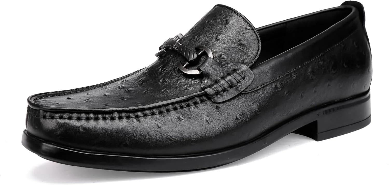 Genuine Ostrich Pattern Leather Loafers Slip-on Penny Loafers Formal Dress Shoes for Men