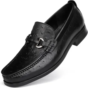 Genuine Ostrich Pattern Leather Loafers Slip-on Penny Loafers Formal Dress Shoes for Men