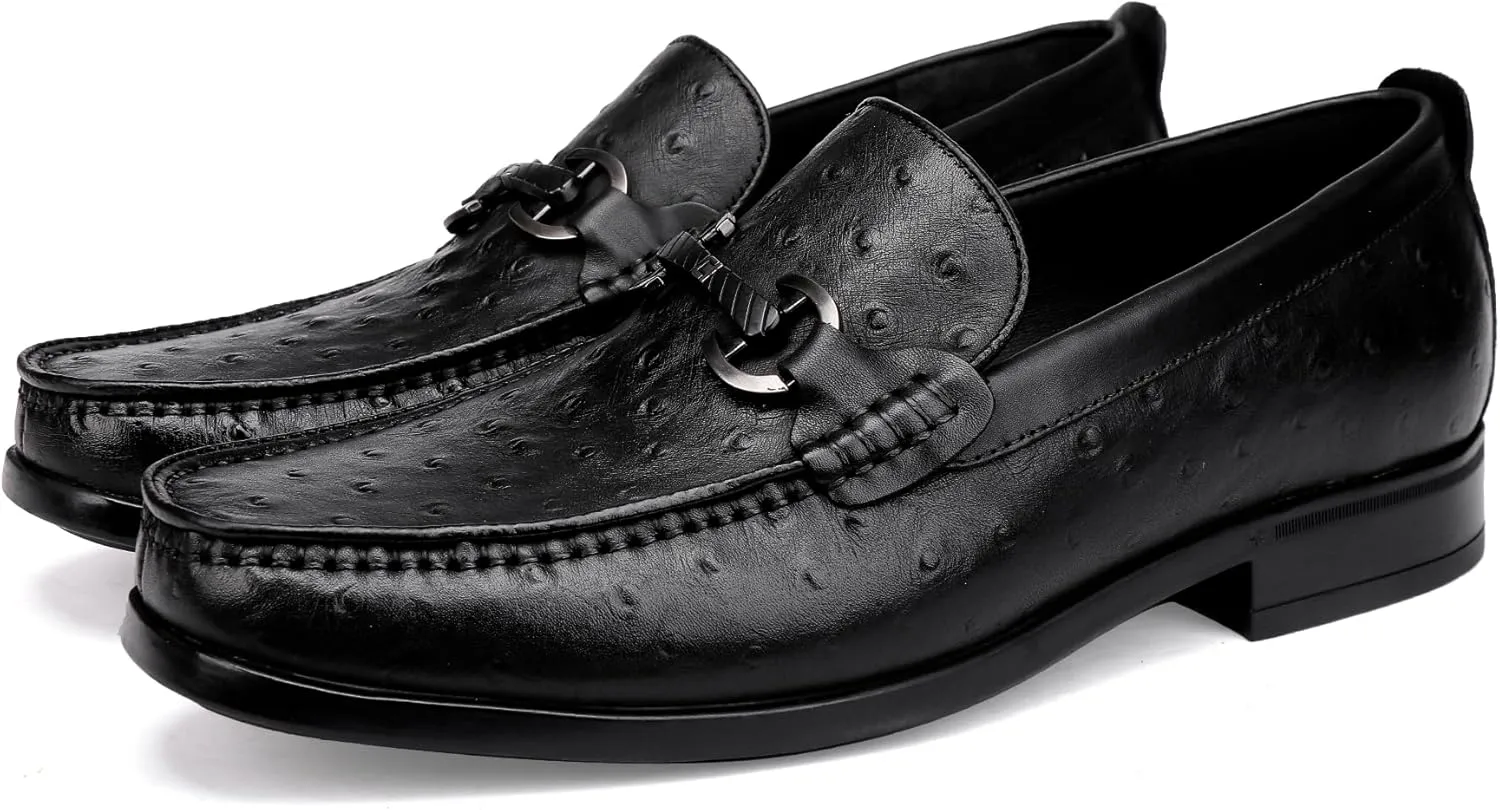 Genuine Ostrich Pattern Leather Loafers Slip-on Penny Loafers Formal Dress Shoes for Men