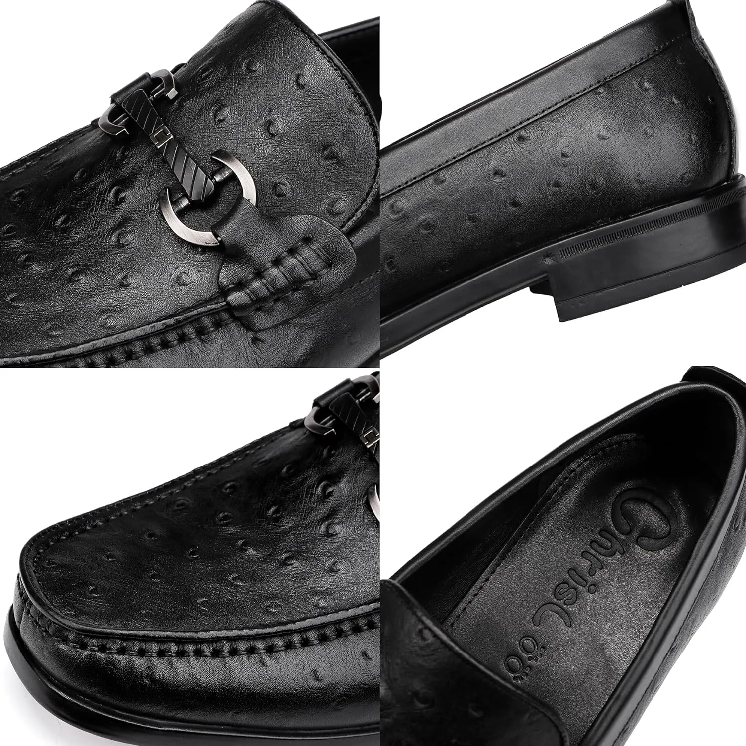 Genuine Ostrich Pattern Leather Loafers Slip-on Penny Loafers Formal Dress Shoes for Men