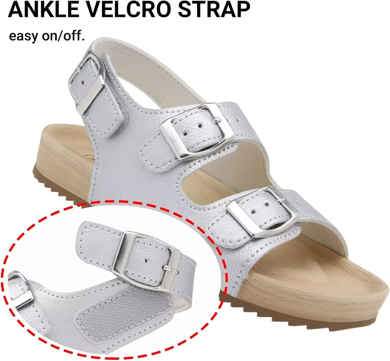 Girls Boys Sandal Adjustable Double Buckle Casual Flat Open Toe Lightweight Summer Shoes Hook Loop Sandal for Toddler Little Big Kid