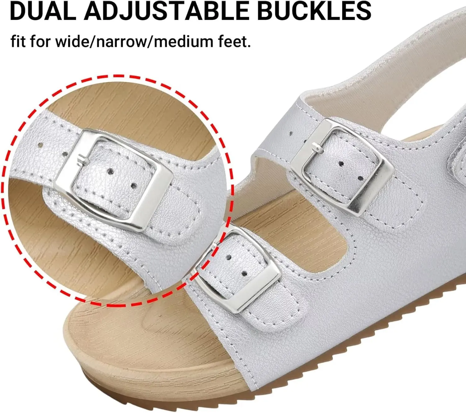 Girls Boys Sandal Adjustable Double Buckle Casual Flat Open Toe Lightweight Summer Shoes Hook Loop Sandal for Toddler Little Big Kid